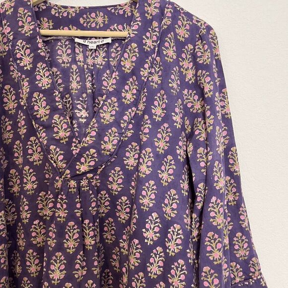 D Heart D Purple Floral Long Sleeve Midi Lagenlook Dress Women's Size Large/XL - Picture 2 of 6